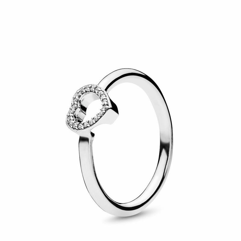 Pandora Puzzle Heart Frame Stackable Ring Ireland - Sterling Silver/Cubic Zirconia - 493178FPT